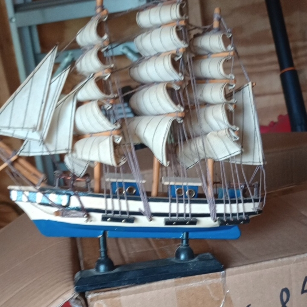 Nautical Model Ship with Cream Sails